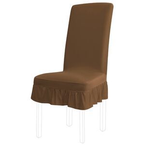 Elastic Spandex Dining Chair Cover Ruffled Seat Slipcover, Coffee Color